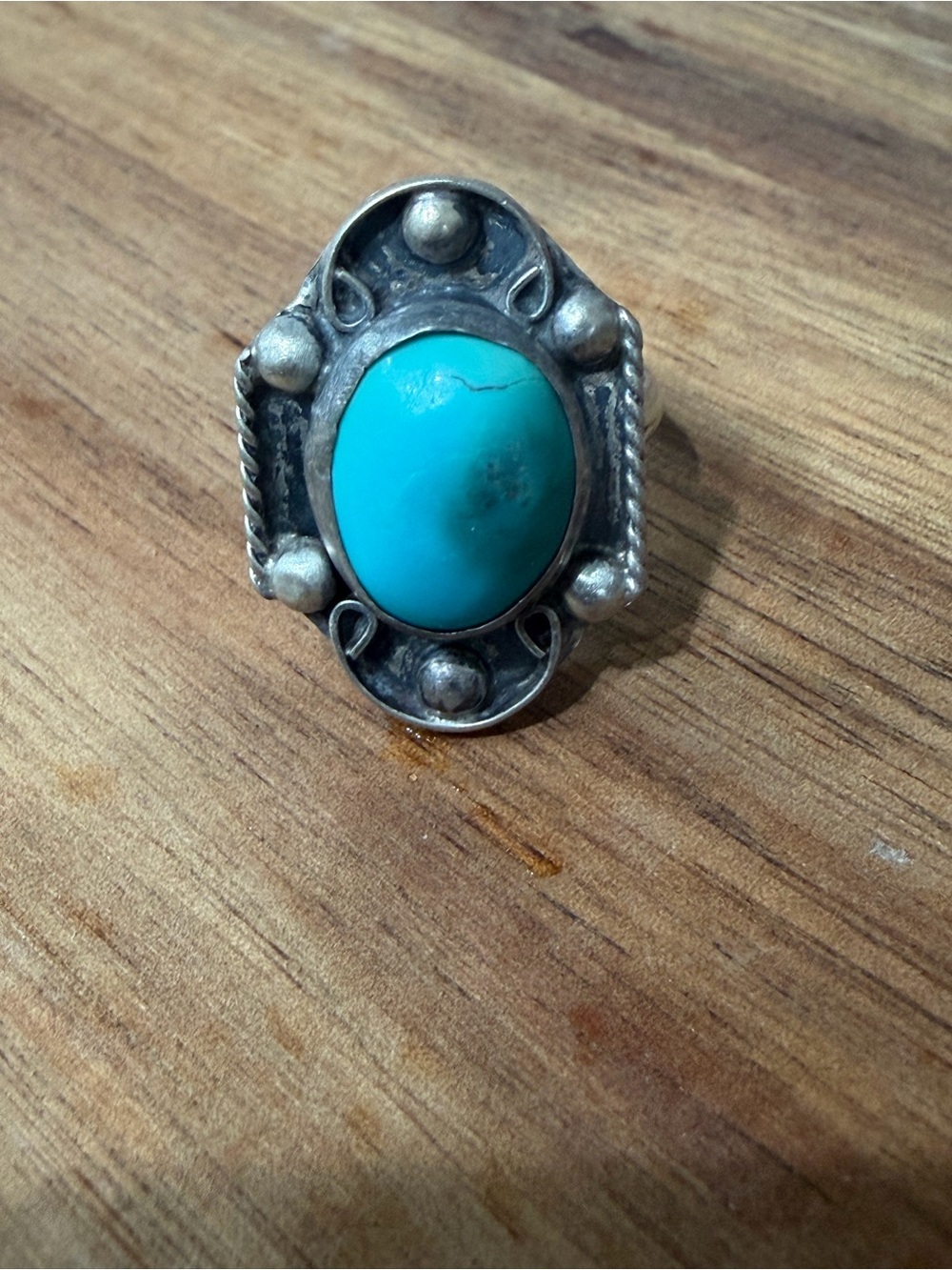 Vintage Native American Turquoise Cabochon ring. Size 9